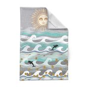 sunset martini waves tea towel