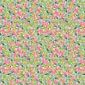 All Over Floral Petals & Leaves in Pink, White & Green