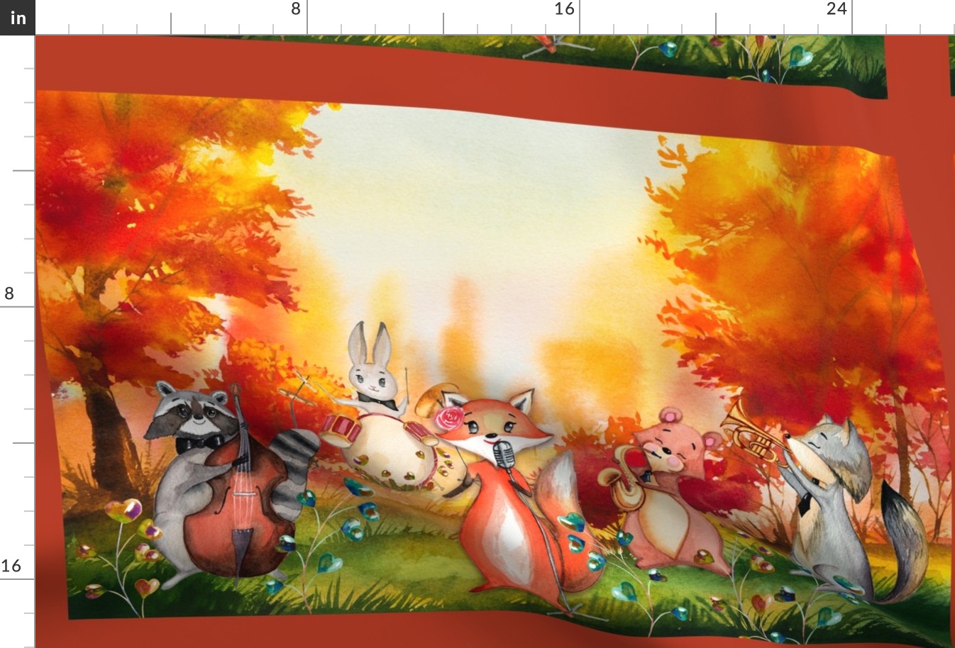 FQ PANEL AUTUMN FOREST WOODLAND ANIMALS MUSIC ORCHESTRA