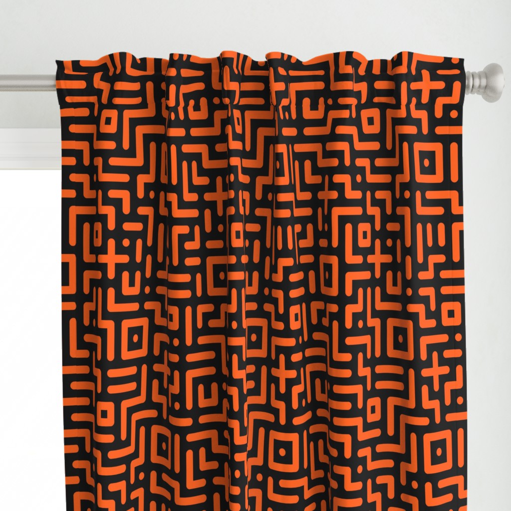 Geometrics round lines memphis neon orange black