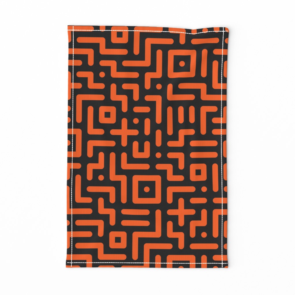 Geometrics round lines memphis neon orange black