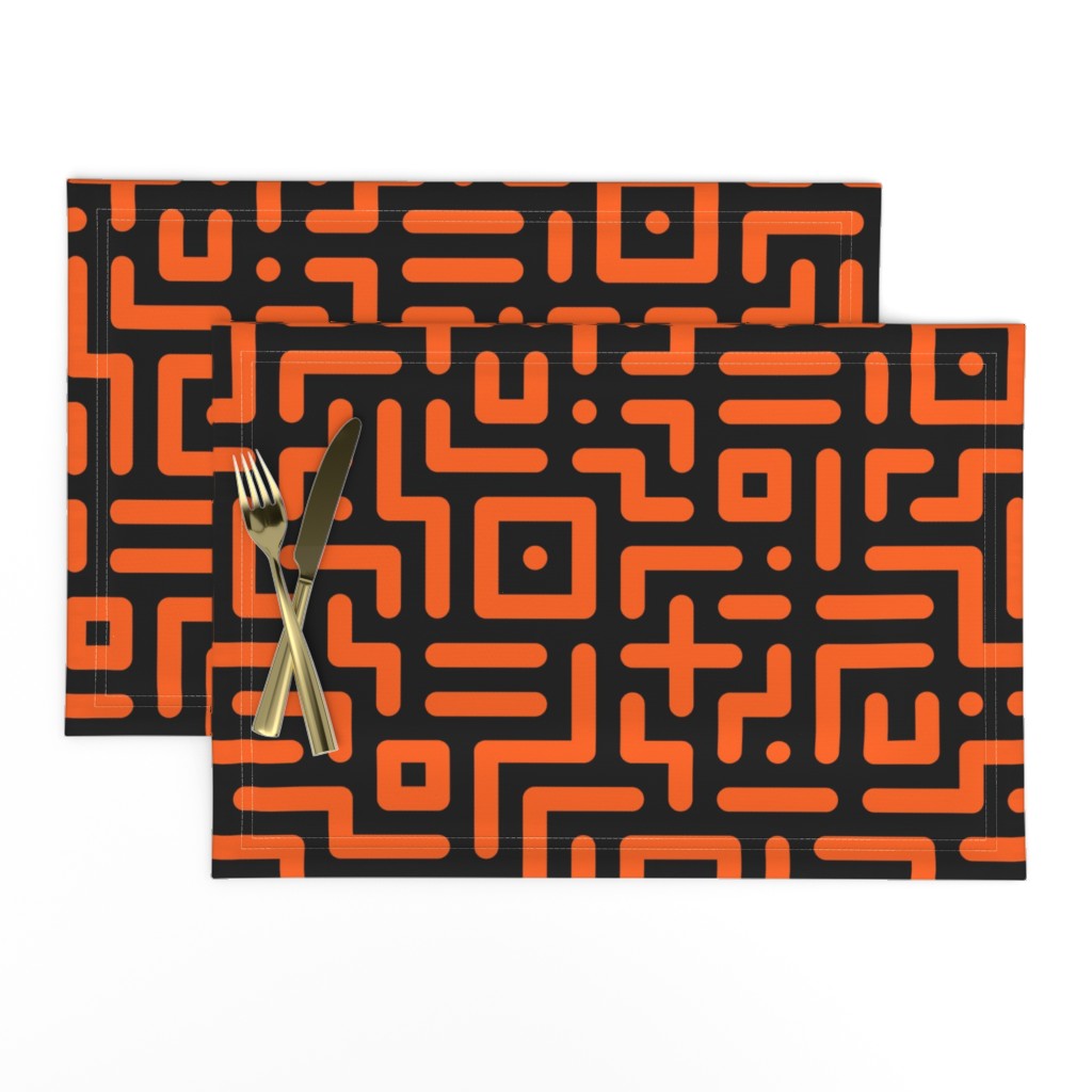 Geometrics round lines memphis neon orange black