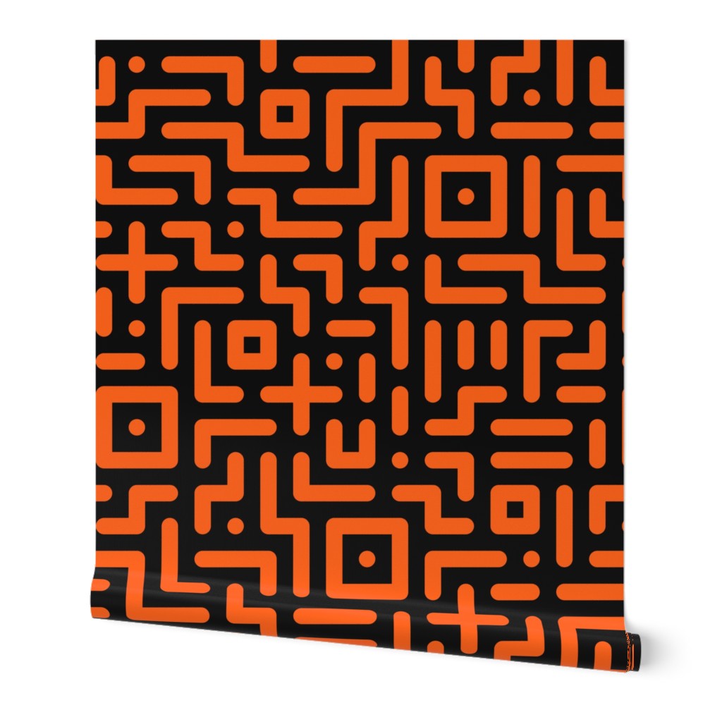 Geometrics round lines memphis neon orange black