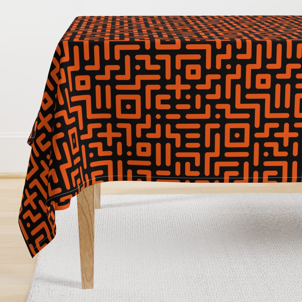 Geometrics round lines memphis neon orange black