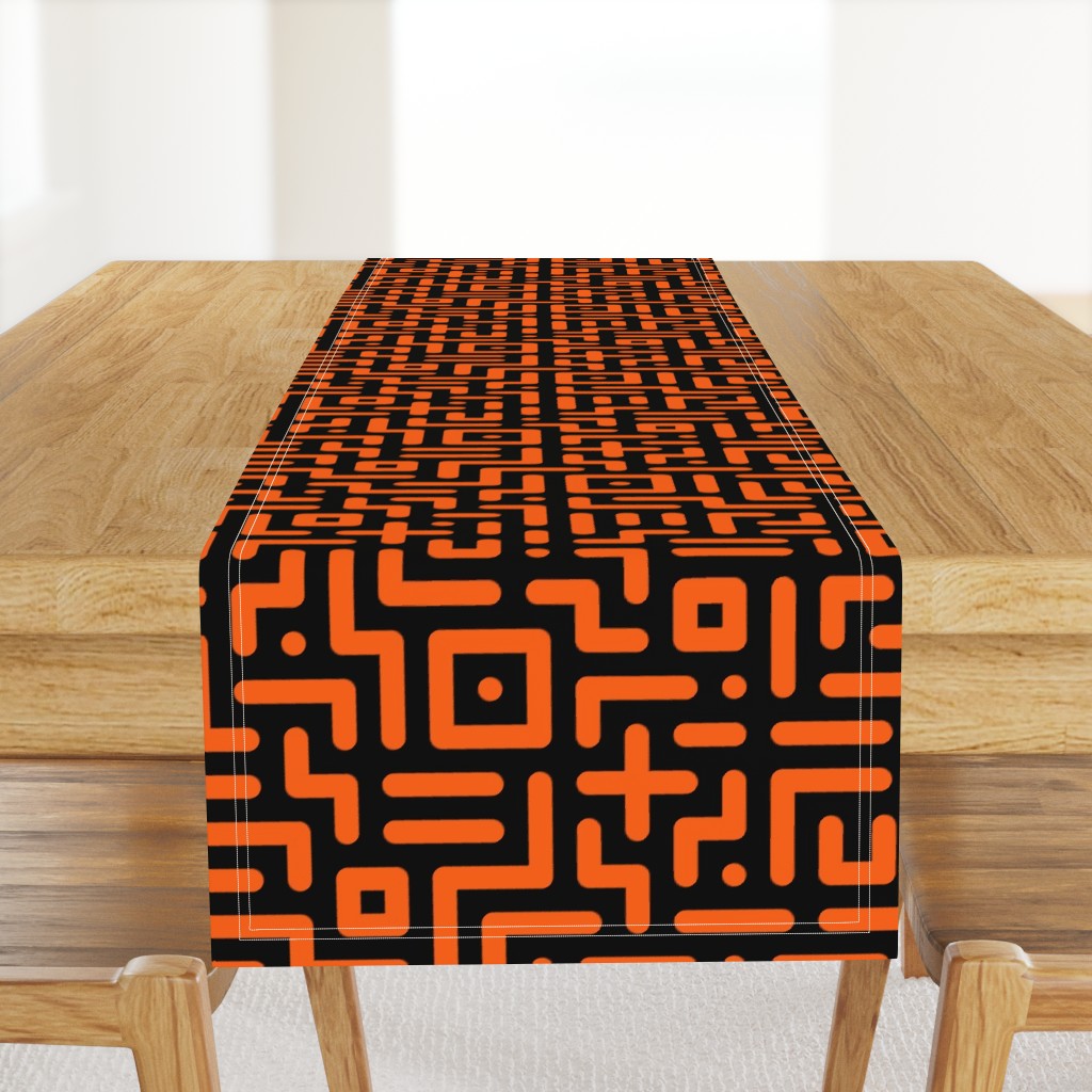 Geometrics round lines memphis neon orange black