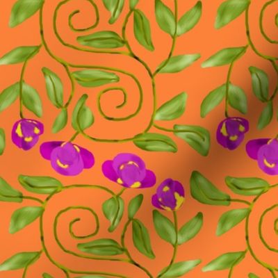 Double Spiral Retro Bicolor Flowers on Orange