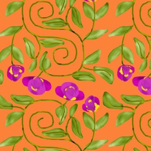 Double Spiral Retro Bicolor Flowers on Orange