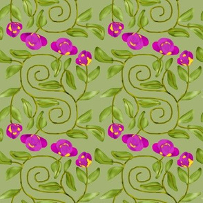 Double Spiral Retro Bicolor Flowers on Mint
