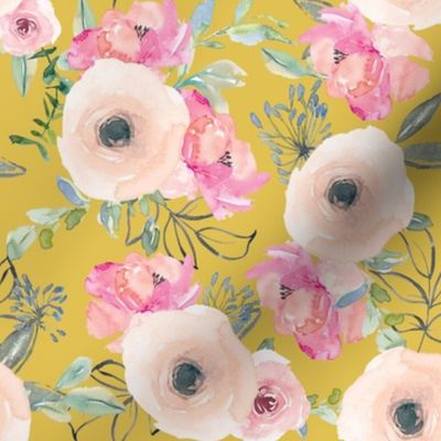 8" Pink Delight Florals // Anzac Yellow