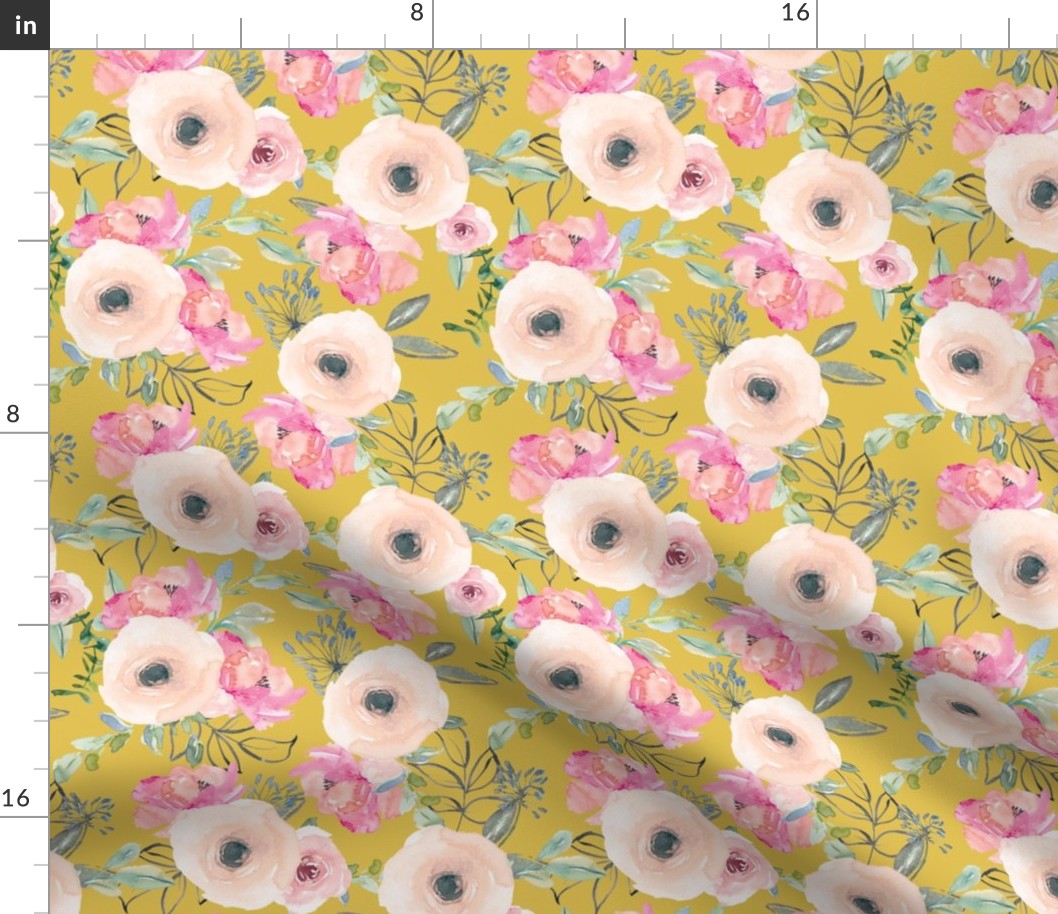 8" Pink Delight Florals // Anzac Yellow