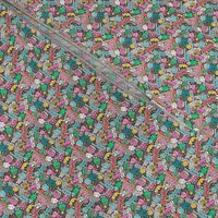 Crazy Holidays Winter Things Christmas Fabric Doodle  Blue & Pink Tiny Small