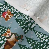 9" Corgis in the Winter Snow Forest - Gray Small