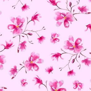 watercolor magnolia pattern on pink