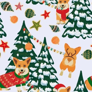 18" Corgis decorate the Christmas tree - Large White