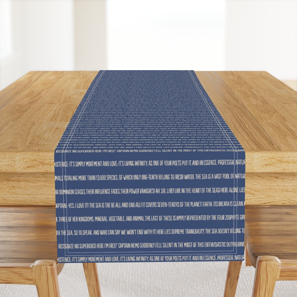 ★ 20,000 LEAGUES UNDER THE SEA ★ Jules Verne’s Quote – Ecru on Navy Blue / Collection : French Style :) Words & Breton Stripes Prints