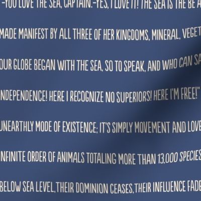 ★ 20,000 LEAGUES UNDER THE SEA ★ Jules Verne’s Quote – Ecru on Navy Blue / Collection : French Style :) Words & Breton Stripes Prints