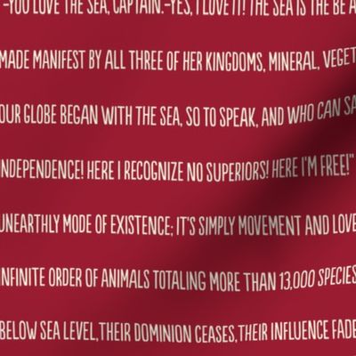 ★ 20,000 LEAGUES UNDER THE SEA ★ Jules Verne’s Quote – Ecru on Deep Red / Collection : French Style :) Words & Breton Stripes Prints