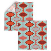 60s Ogee Stripe - Red, Aqua