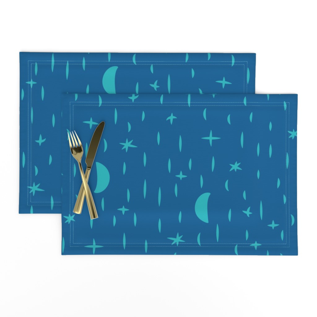 large - moon and stars in teal on blue