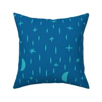 large - moon and stars in teal on blue