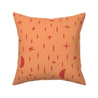 large - boho moon and stars in coral on orange