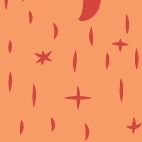 large - boho moon and stars in coral on orange