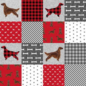 irish setter dog quilt a - buffalo plaid, dog, dog print, wholecloth cheater quilt - red