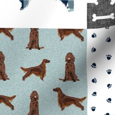 irish setter dog quilt b- buffalo plaid, dog, dog print, wholecloth cheater quilt -  navy