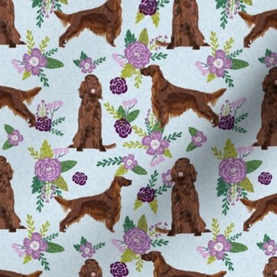 irish setter dog florals - purple and blue cheater  quilt floral print