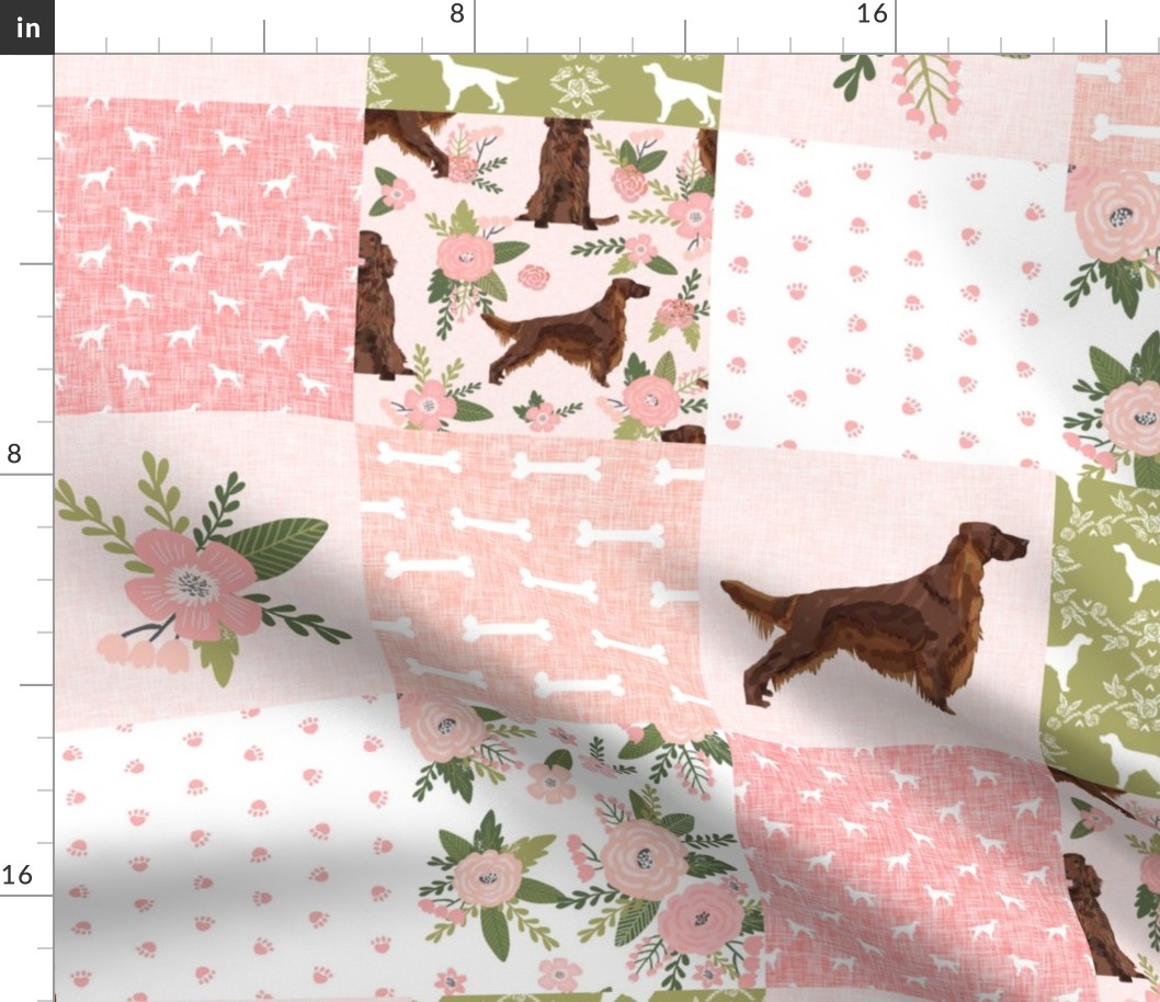 irish setter dog quilt d- floral, dog, dog print, wholecloth cheater quilt - peach