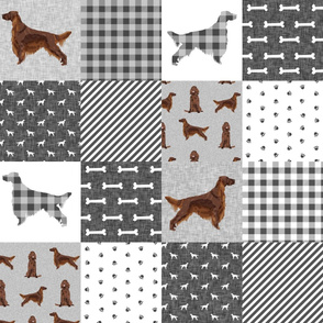 irish setter dog quilt e - buffalo plaid, dog, dog print, wholecloth cheater quilt - grey