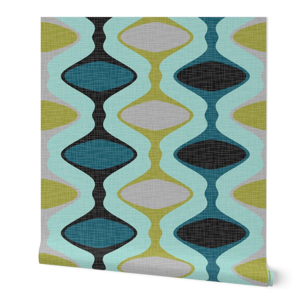 60s Ogee Stripe - Teal, Olive, Aqua