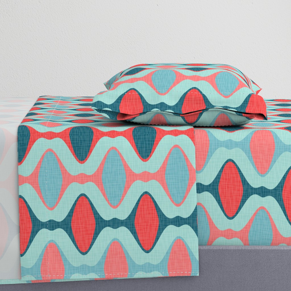 60s Ogee Stripe - Teal, Red, Aqua