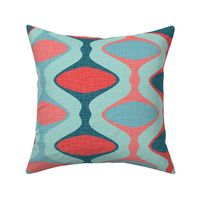 60s Ogee Stripe - Teal, Red, Aqua