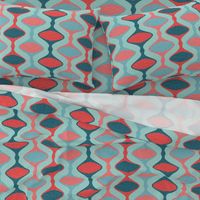 60s Ogee Stripe - Teal, Red, Aqua