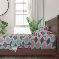 60s Ogee Stripe - Teal, Red, Aqua