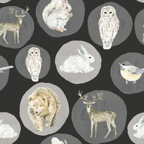 8" Winter Woodland Animals // Chalk Black