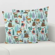 XL Winter Woodland Animals - Winter Snow Forest Animals, Bears Deer Fox Owl Kids Design (birds egg)