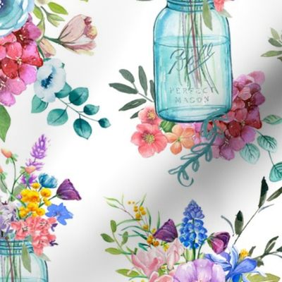 Watercolor Mason Jar Bouquet 