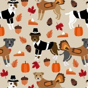 pitbull thanksgiving fabric - cute dog, dogs, turkey, holiday, fall autumn, dogs - tan