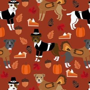 pitbull thanksgiving fabric - cute dog, dogs, turkey, holiday, fall autumn, dogs - rust