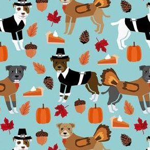 pitbull thanksgiving fabric - cute dog, dogs, turkey, holiday, fall autumn, dogs - blue