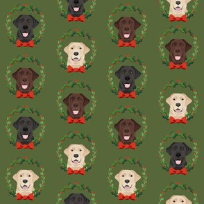 christmas wreath labradors - xmas, holiday, christmas, red and green holly wreath, dog breed - green