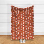 LARGE - pumpkin spice latte fabric coffee and donuts fall autumn traditions rust