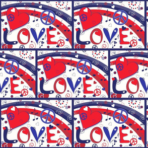 USA Peace Love and Hearts on White