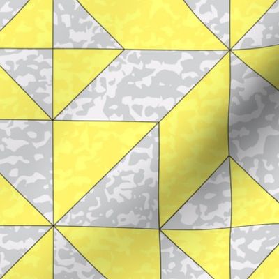 Geometric Cheater Quilt Whole Cloth 10" Le Moyne Star Lemon Yellow Gray Grey  Texture  _ Miss Chiff Designs 