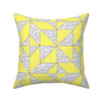 Geometric Cheater Quilt Whole Cloth 10" Le Moyne Star Lemon Yellow Gray Grey  Texture  _ Miss Chiff Designs 