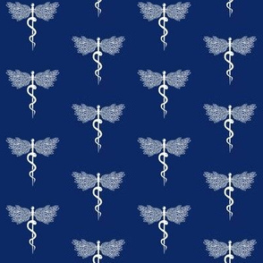 Caduceus Medical Symbol -one snake wings staff Dark Navy Blue