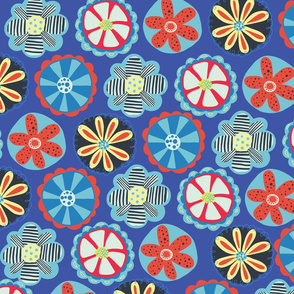 60s Flowers Blue