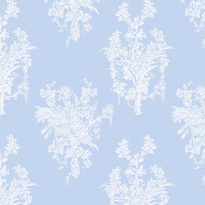 12" Blue and White Rococo Floral Damask fabric, Flowers Damask fabric,rococo fabric 